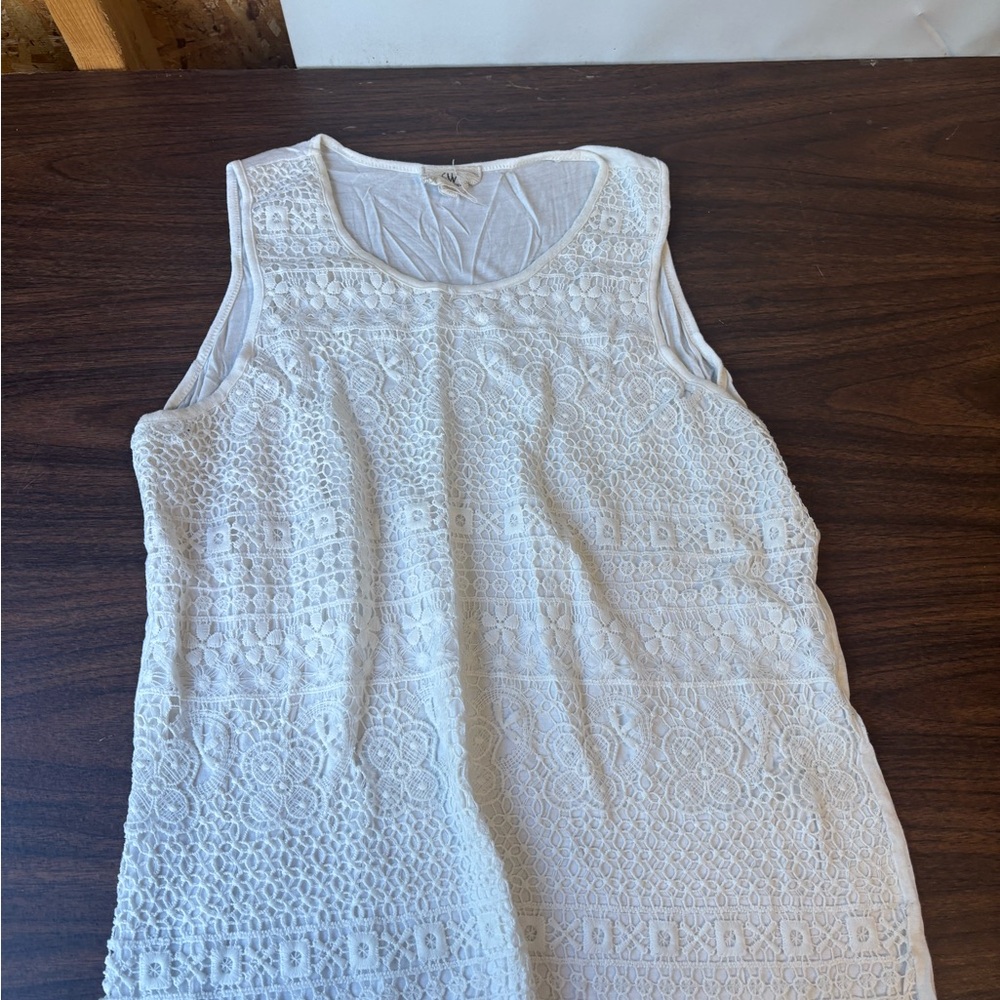 White Sleeveless Eyelet Tank Top